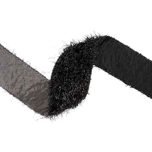 2 1/2" Wired Ribbon | Black Sparkle Fur | 10 Yard Roll